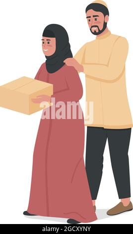 Couple donating food to charity semi flat color vector characters Stock Vector
