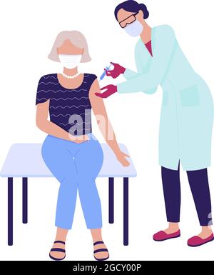 Old woman getting covid vaccine semi flat color vector characters Stock Vector
