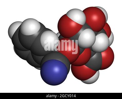 Laetrile molecule. Derivative of amygdalin. Used in quack cancer treatment. 3D rendering. Stock Photo