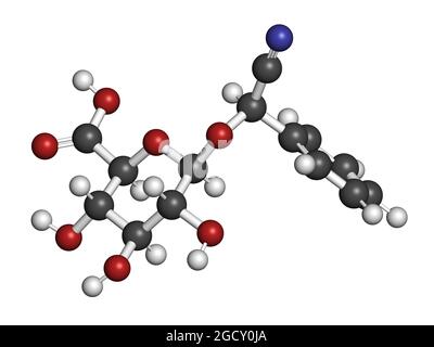 Laetrile molecule. Derivative of amygdalin. Used in quack cancer treatment. 3D rendering. Stock Photo