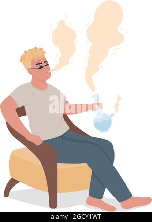 Man smoking glass pipe semi flat color vector character Stock Vector