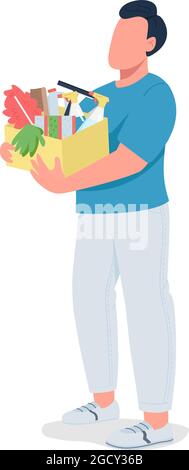 Guy with cleaning supplies semi flat color vector character Stock Vector