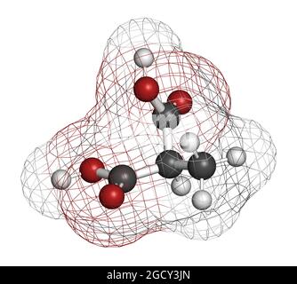 Methylmalonic acid molecule. Increased plasma levels may indicate vitamin B12 deficiency. 3D renderi Stock Photo