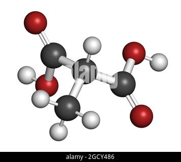 Methylmalonic acid molecule. Increased plasma levels may indicate vitamin B12 deficiency. 3D renderi Stock Photo