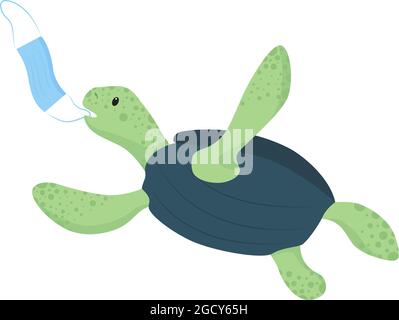 Turtle snatches disposable face mask semi flat color vector character Stock Vector
