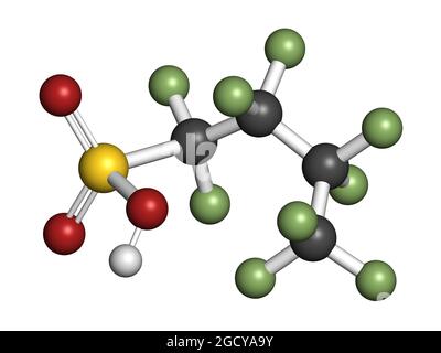 Perfluorobutanesulfonic Acid Fluorosurfactant Molecule. 3D Rendering ...