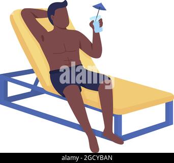 Man in lounger drinks cocktail semi flat color vector character Stock Vector