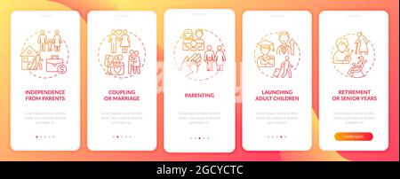 Launching adult children onboarding mobile app page screen Stock Vector