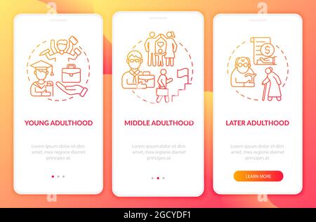 Course of adulthood onboarding mobile app page screen Stock Vector