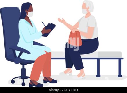 Old lady consulting with physician semi flat color vector characters Stock Vector