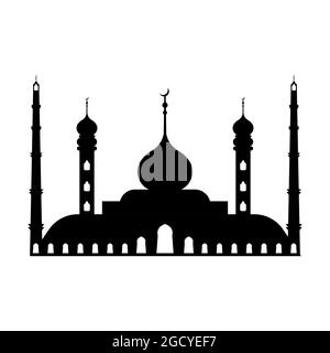 Large Muslim mosque, a place of worship to Allah, vector icon silhouette mosque sign of Islam Stock Vector