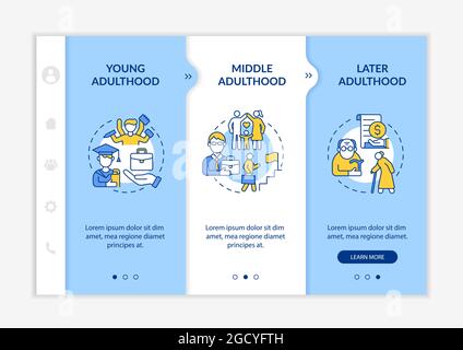Stages of adulthood onboarding vector template Stock Vector