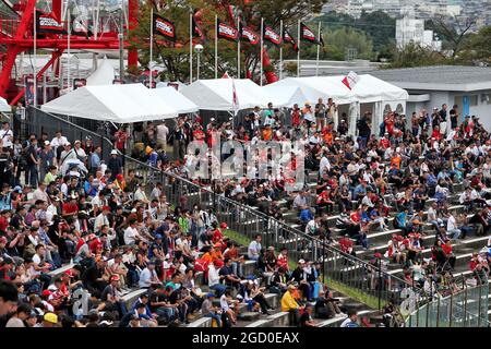 Circuit atmosphere - fans in the grandstand. Japanese Grand Prix, Friday 11th October 2019. Suzuka, Japan. Stock Photo