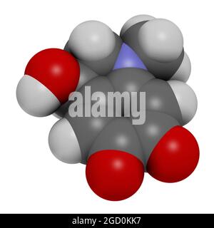 Adrenochrome molecule. Oxidation product of adrenaline. 3D rendering. Stock Photo