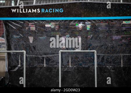 Williams Racing pit gantry as heavy rain falls in the third practice session. Steiermark Grand Prix, Saturday 11th July 2020. Spielberg, Austria. Stock Photo