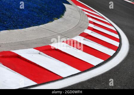 Circuit atmosphere - kerb detail. Hungarian Grand Prix, Thursday 16th July 2020. Budapest, Hungary. Stock Photo