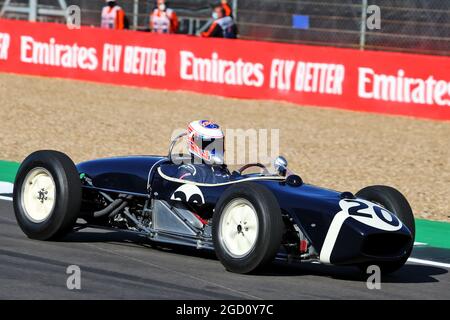 Jenson Button (GBR) Sky Sports F1 Presenter in a historic racing car. 70th Anniversary Grand Prix, Friday 7th August 2020. Silverstone, England. Stock Photo