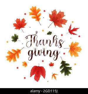 Happy Thanksgiving Holiday Background with Falling Leaves. Vector Illustration EPS10 Stock Vector