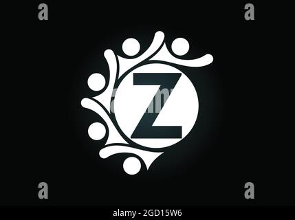 Initial Z monogram alphabet with connecting people. Team, cooperation logo sign symbol. Font emblem. Logo for corporate business collaboration Stock Vector