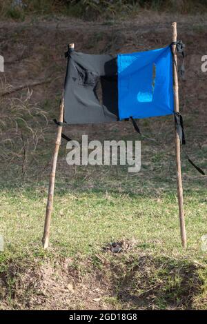 Tseste Fly Target Black and Blue Tsetse fly flag trap in Nkhotakota wildlife reserve ...