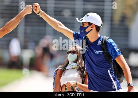 George Russell (GBR) Williams Racing with his girlfriend Carmen Montero Mundt. Bahrain Grand Prix, Saturday 27th March 2021. Sakhir, Bahrain. Stock Photo