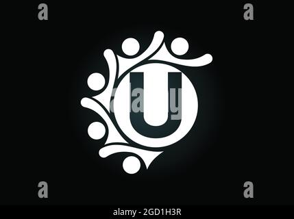 Initial U monogram alphabet with connecting people. Team, cooperation logo sign symbol. Font emblem. Logo for corporate business collaboration Stock Vector