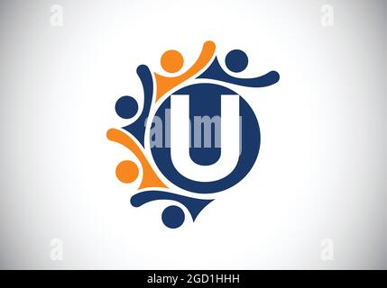 Initial U monogram alphabet with connecting people. Team, cooperation logo sign symbol. Font emblem. Logo for corporate business collaboration Stock Vector