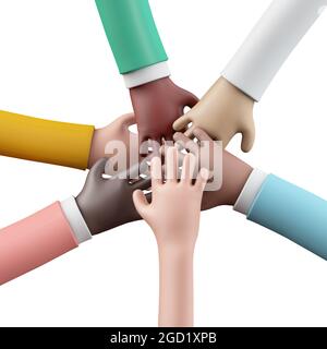 A group of hands come together in a circle. Business teamwork. 3D Rendering Stock Photo