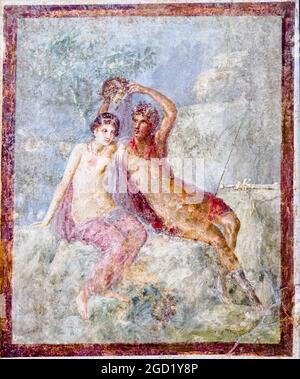 Perseus and Andromeda Fresco with Perseus with the Medusa's head next to Andromeda fresco Pompeii, Insula Occidentalis 55-79 AD Stock Photo