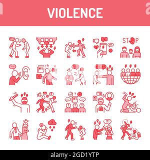 Violence at school icons set outline vector. Victim abuse. Family ...