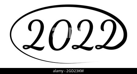 2022 Happy New Year of the Tiger. Design of a greeting card with Chinese calligraphy for the holiday Hand drawn number 2022 inscription Stock Vector