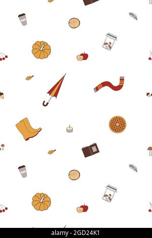 Seamless pattern with autumn objects and elements Stock Vector
