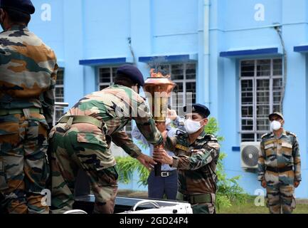 Guwahati, Guwahati, India. 10th Aug, 2021. Victory flame of 1971 war being carried during the celebration of Swarnim Vijay Varsh (1971-2021), commemorating 50 years of India victory against Pakistan in the 1971 war at Narengi military station in Guwahati on Tuesday 10th August 2021 (Credit Image: © Dasarath Deka/ZUMA Press Wire) Stock Photo