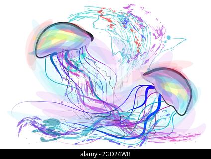 jellyfish abstract illustration isolated on white background Stock Vector