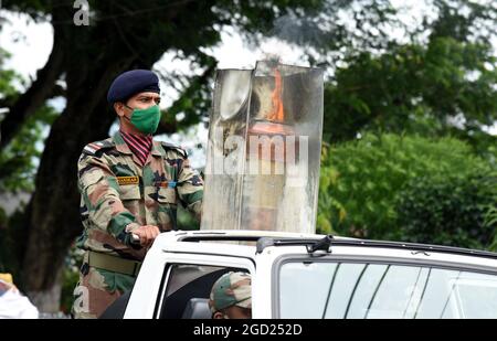 Guwahati, Guwahati, India. 10th Aug, 2021. Victory flame of 1971 war being carried during the celebration of Swarnim Vijay Varsh (1971-2021), commemorating 50 years of India victory against Pakistan in the 1971 war at Narengi military station in Guwahati on Tuesday 10th August 2021 (Credit Image: © Dasarath Deka/ZUMA Press Wire) Stock Photo