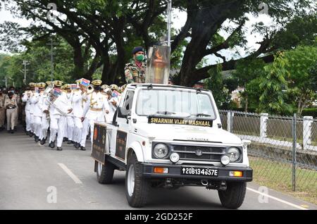 Guwahati, Guwahati, India. 10th Aug, 2021. Victory flame of 1971 war being carried during the celebration of Swarnim Vijay Varsh (1971-2021), commemorating 50 years of India victory against Pakistan in the 1971 war at Narengi military station in Guwahati on Tuesday 10th August 2021 (Credit Image: © Dasarath Deka/ZUMA Press Wire) Stock Photo