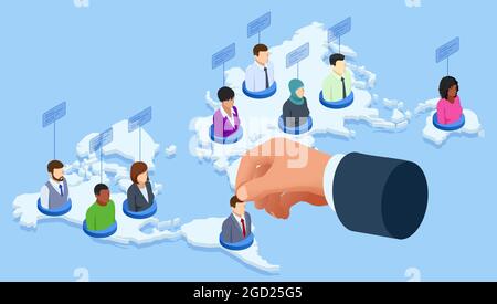 Isometric Social Network Web Site Surfing Concept. Global Communication Around the World, Remote Work. Stock Vector