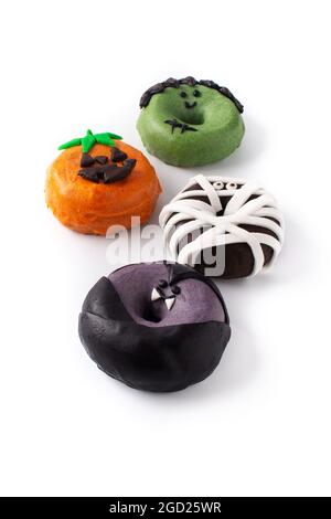 Assortmen of Halloween donuts isolated on white background Stock Photo