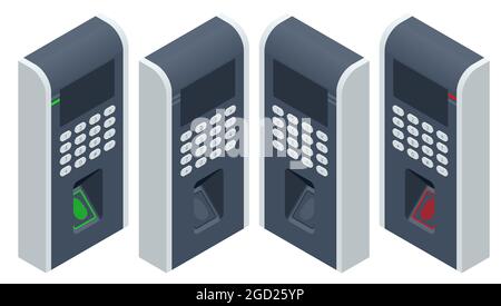 Finger print scan for enter security system, Biometric access control. Digital touch scan identification or electronic sensor authentication. Stock Vector