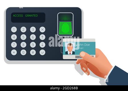 Finger print scan for enter security system, Biometric access control. Digital touch scan identification or electronic sensor authentication. Stock Vector