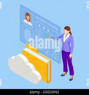Isometric facial recognition system concept. Finger print scan for ...