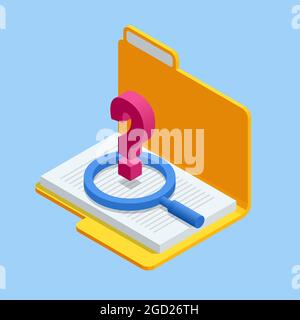Isometric document search concept. Folders, documents and media Stock Vector