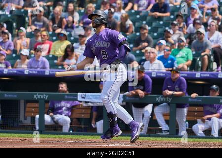 August 6 2021: Florida catcher Jorge Alfaro (38) during batting practice  before the game with Colorado Rockies and Miami Marlins held at Coors Field  in Denver Co. David Seelig/Cal Sport Medi(Credit Image