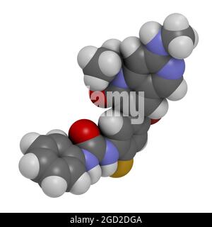 Ripretinib cancer drug molecule. 3D rendering. Stock Photo