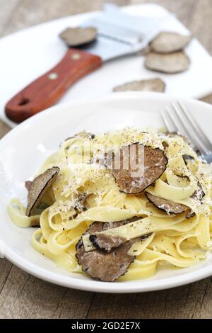 tagliatelle pasta with black truffle Stock Photo