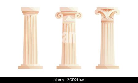 Ancient Greek columns. Roman pillar. Building design elements and decoration. Cartoon vector illustration Stock Vector