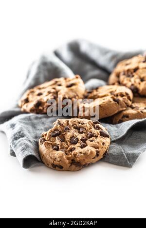 Cookies with chocolate pieces isolated on white background. Stock Photo