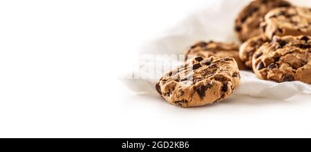Cookies with chocolate pieces isolated on white background. Stock Photo