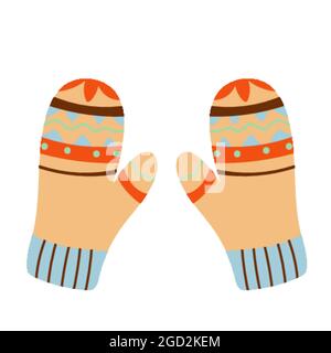 Winter Yellow Mittens Hand Drawn flat style  Stock Vector
