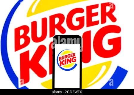 Spain. 6th Aug, 2021. In this photo illustration, a Burger King logo ...